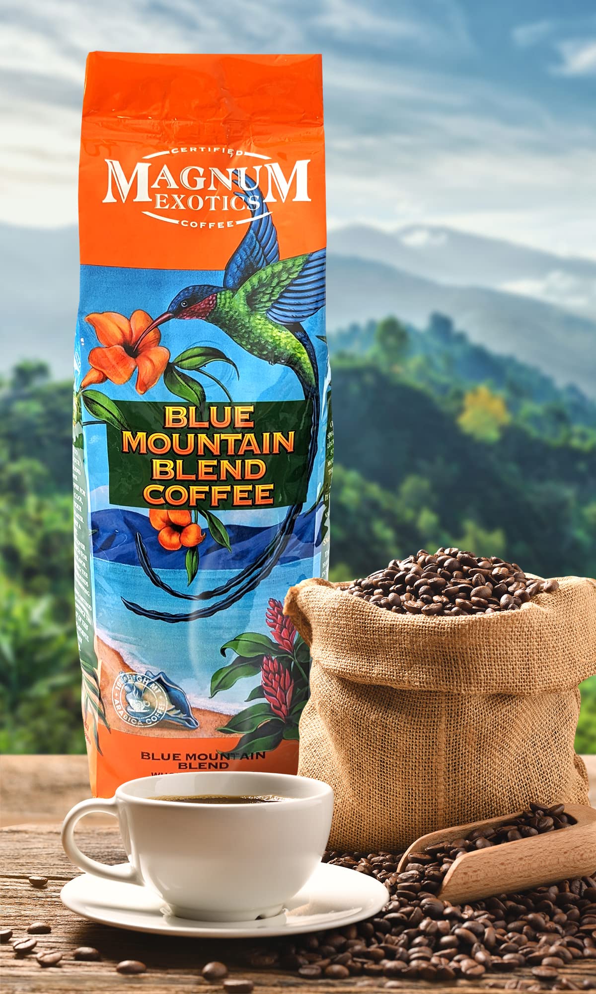 Magnum Exotics Blue Mountain Ground Coffee Blend – Light-Medium Roast, 100% Arabica, Freshly Roasted 1 lb (Pack of 2)