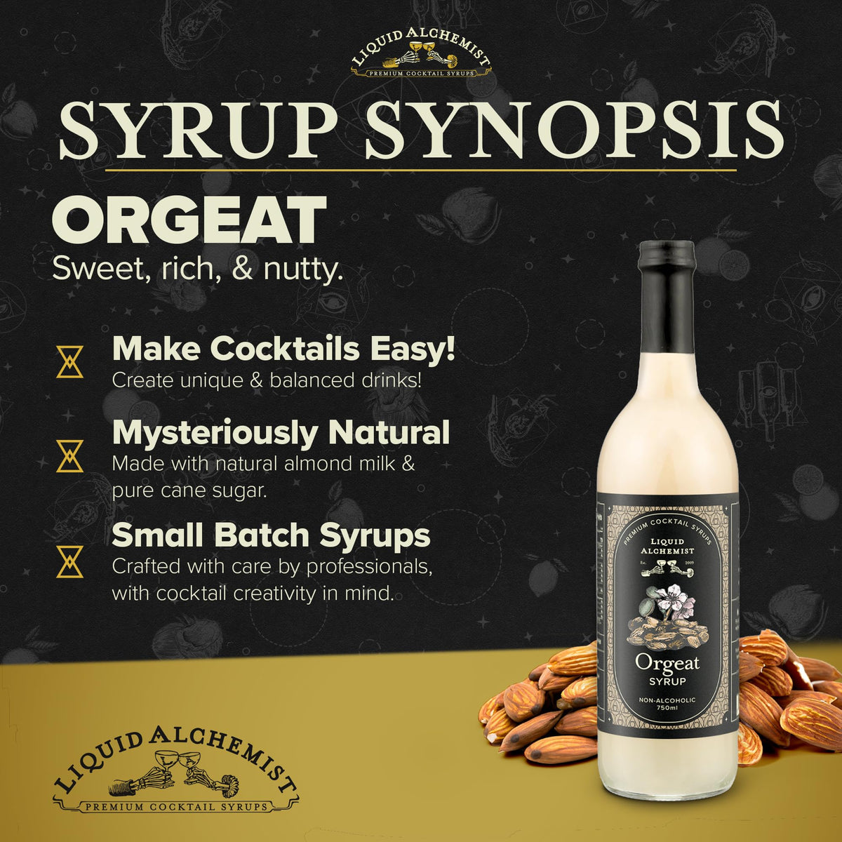 Liquid Alchemist Orgeat Syrup for Cocktails - Real Ingredients, Non-GMO, Vegan (25.4 oz)