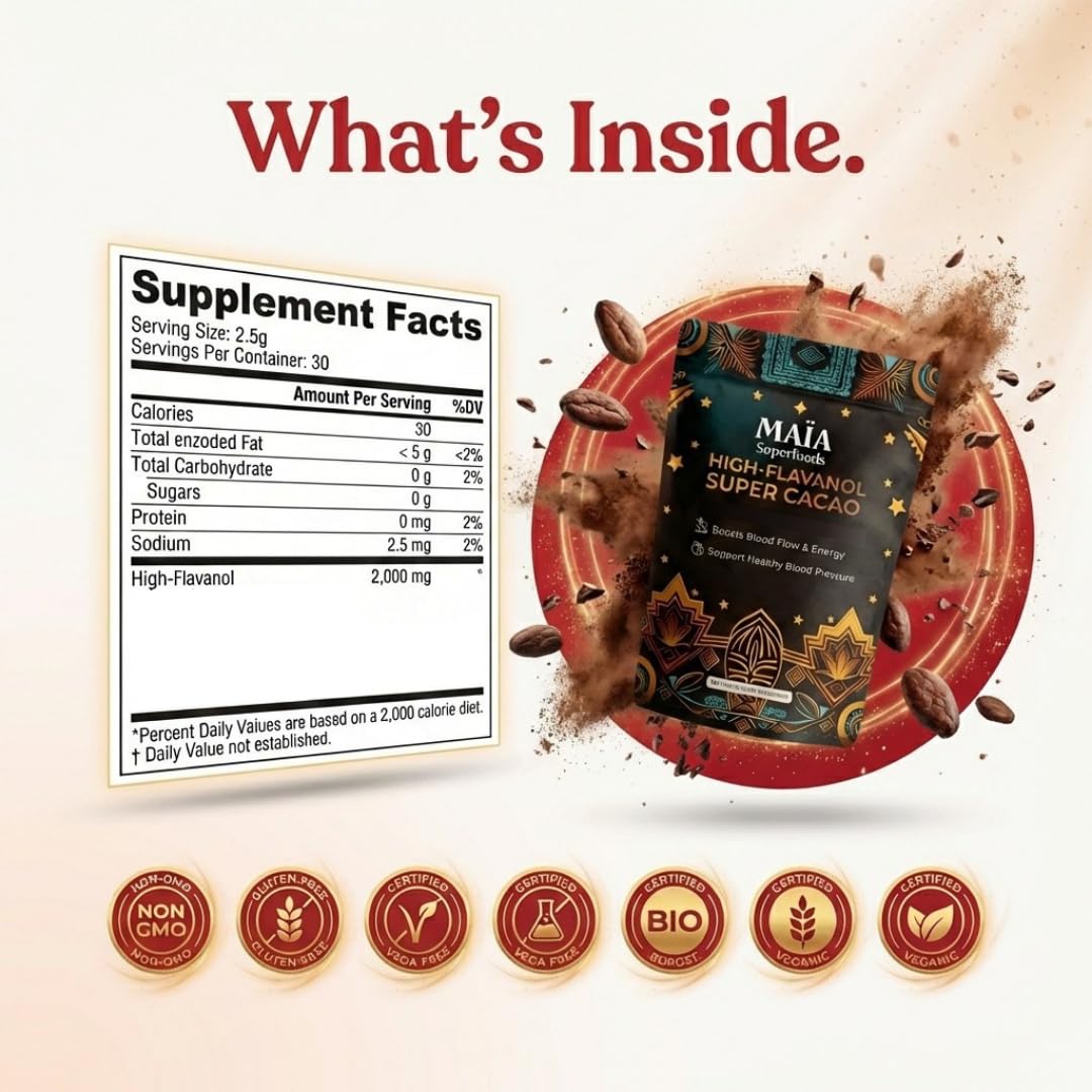 Maia Ceremonial Cacao | Super Cacao | High Flavanols for Healthy Blood Pressure & Gentle Energy | Theobromine