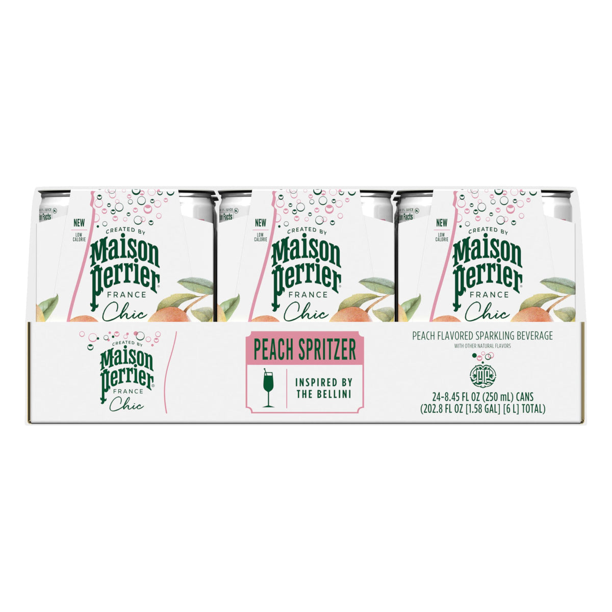 Maison Perrier Chic Peach Spritzer – Low-Calorie Sparkling Mocktail, 24-Pack