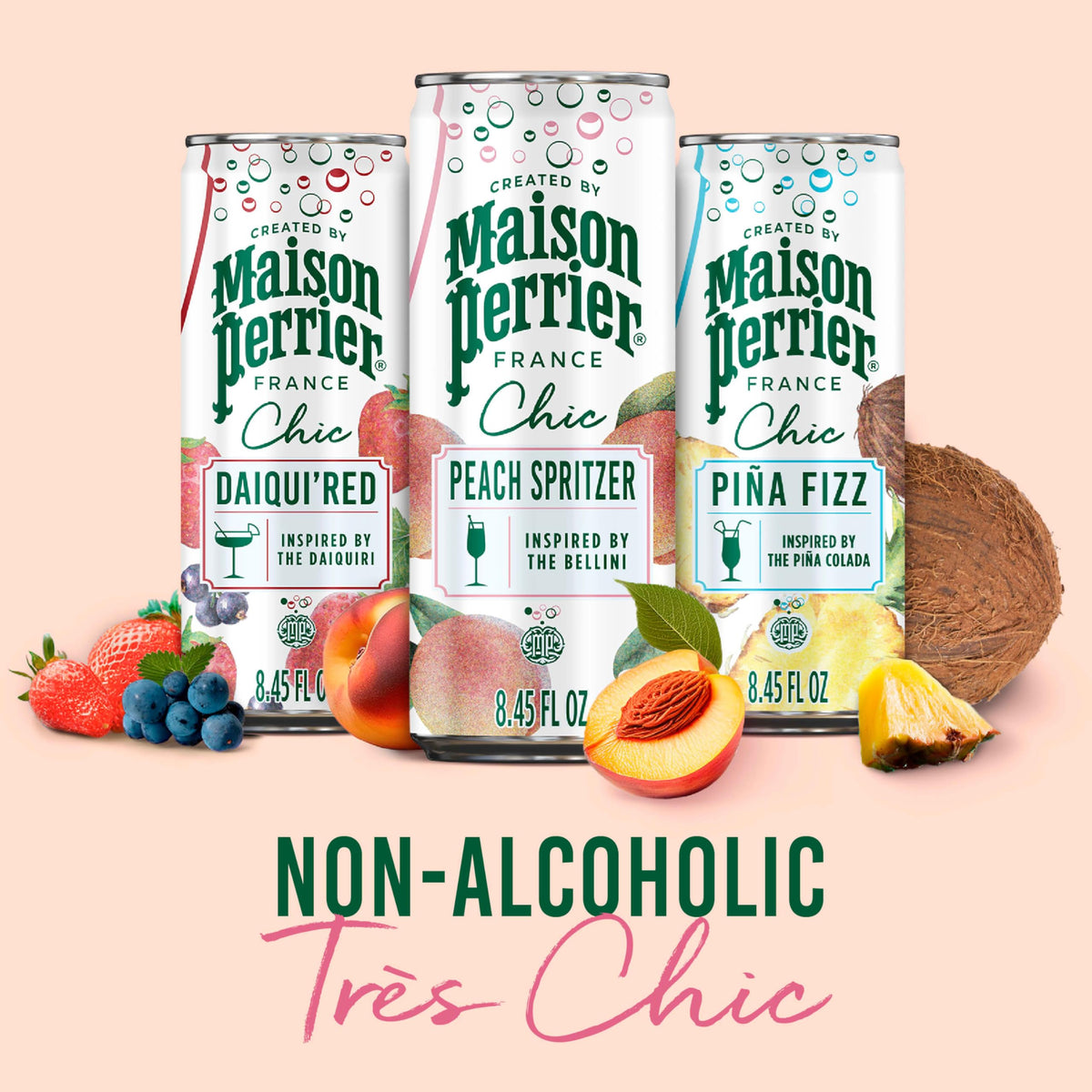 Maison Perrier Chic Peach Spritzer – Low-Calorie Sparkling Mocktail, 24-Pack