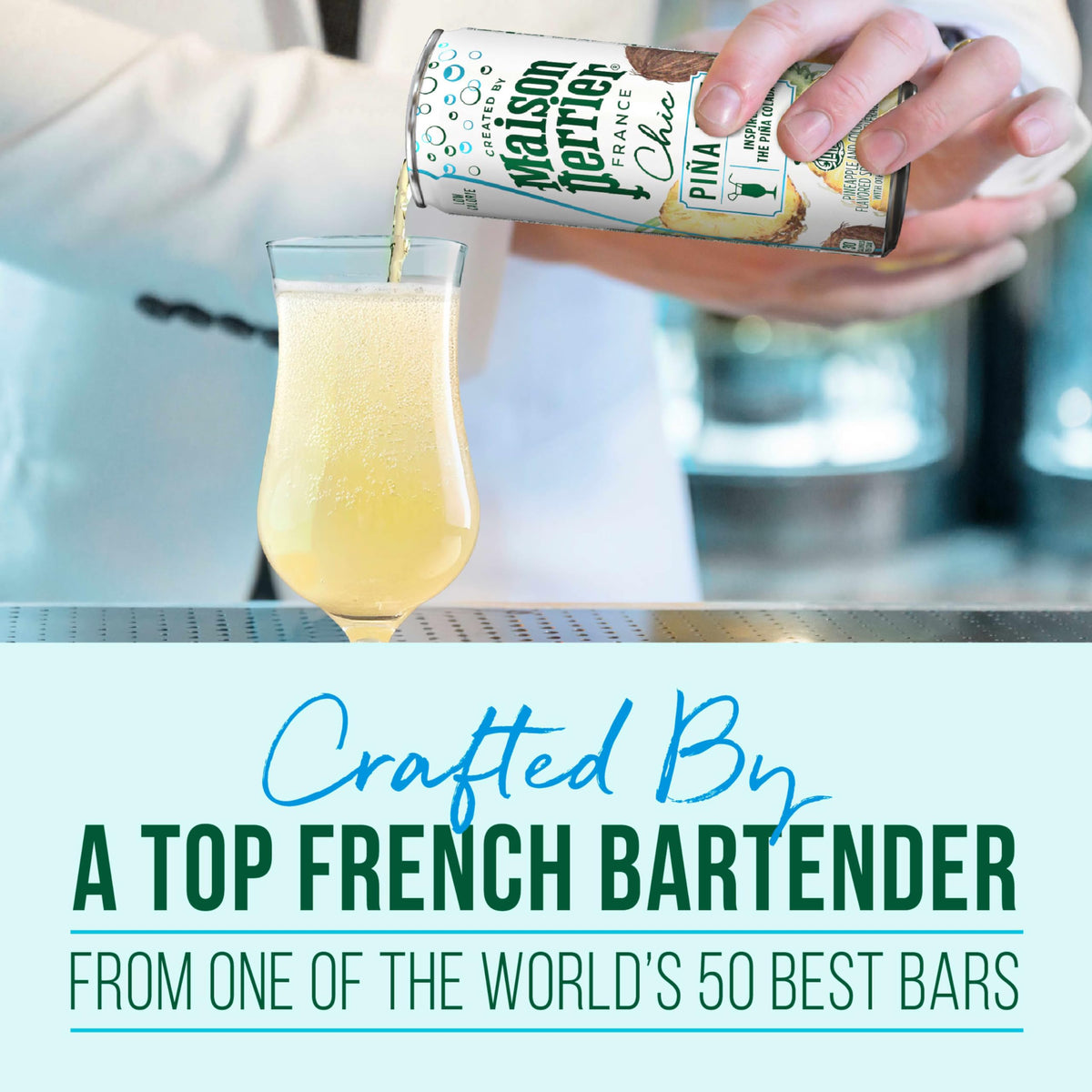 Maison Perrier Chic Piña Fizz Pineapple & Coconut Sparkling Mocktail - Low Calorie, 24-Pack
