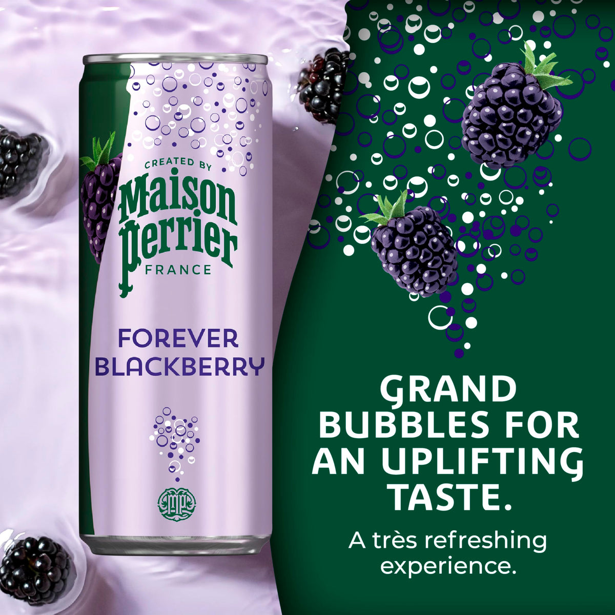 Maison Perrier Forever Blackberry Sparkling Water – 3-Pack, 11.15 oz Cans, Zero Calories