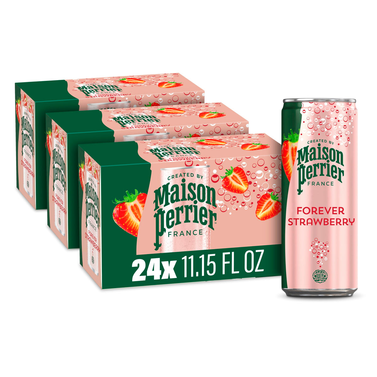 Maison Perrier Forever Strawberry Sparkling Water — 11.15 fl oz Cans, 3-Pack (24 Cans) – Zero Calorie, Naturally Flavored