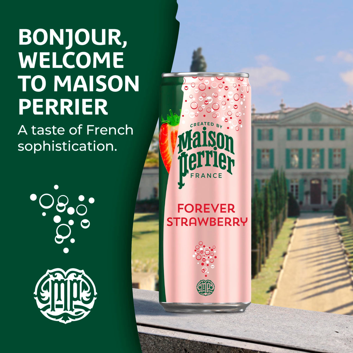 Maison Perrier Forever Strawberry Sparkling Water — 11.15 fl oz Cans, 3-Pack (24 Cans) – Zero Calorie, Naturally Flavored