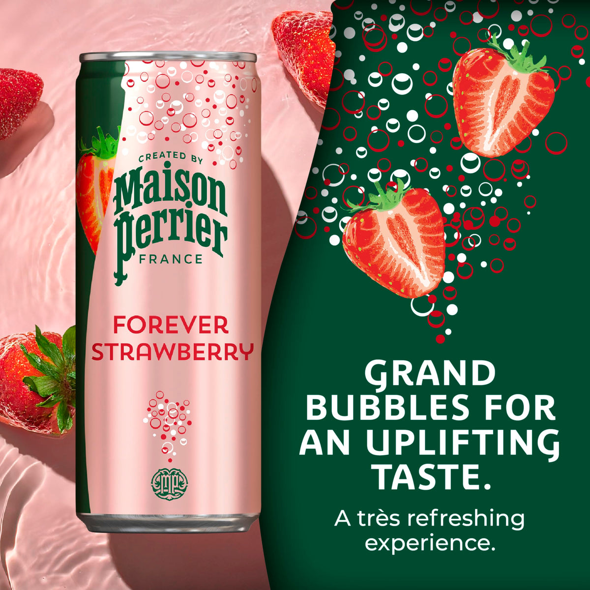 Maison Perrier Forever Strawberry Sparkling Water — 11.15 fl oz Cans, 3-Pack (24 Cans) – Zero Calorie, Naturally Flavored