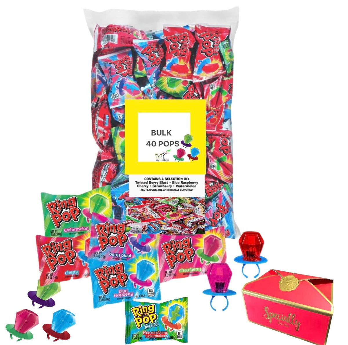 Ring Lollipops (40 Count) by MAJUU CONNECT – Assorted Fruity Flavors, Individually Wrapped