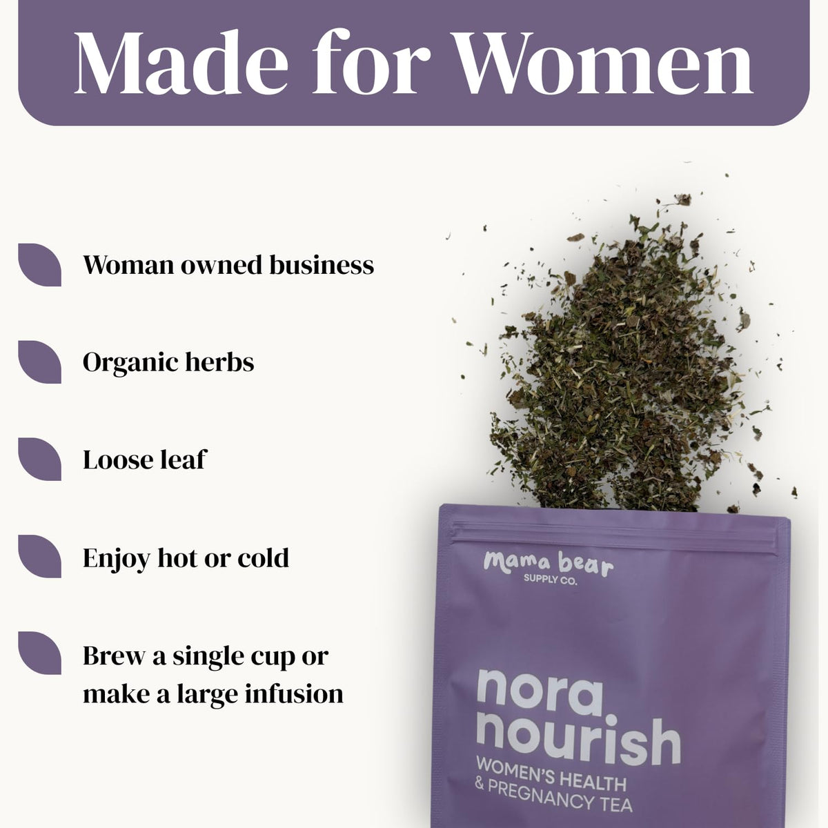 Mama Bear Supply Co. Nora Nourish Organic Pregnancy Tea – Caffeine-Free Red Raspberry Leaf Blend