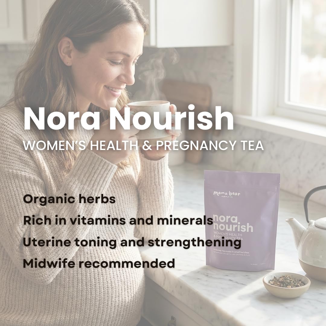 Mama Bear Supply Co. Nora Nourish Organic Pregnancy Tea – Caffeine-Free Red Raspberry Leaf Blend