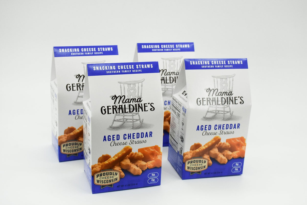 Mama Geraldine's Aged Cheddar Cheese Straws – Protein-Packed, Zero Sugar, Low-Carb Snack (4 x 4.5 oz)