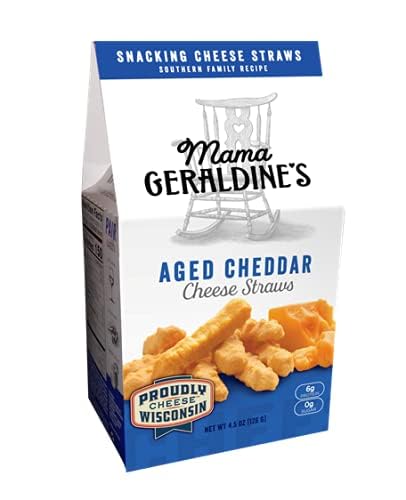 Mama Geraldine's Aged Cheddar Cheese Straws – Protein-Packed, Zero Sugar, Low-Carb Snack (4 x 4.5 oz)