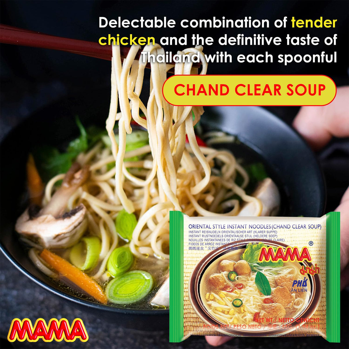 MAMA Noodles Chand Clear Soup – Hot & Spicy Thai Instant Noodles, 30 Pack, Low Calorie, No Trans Fat