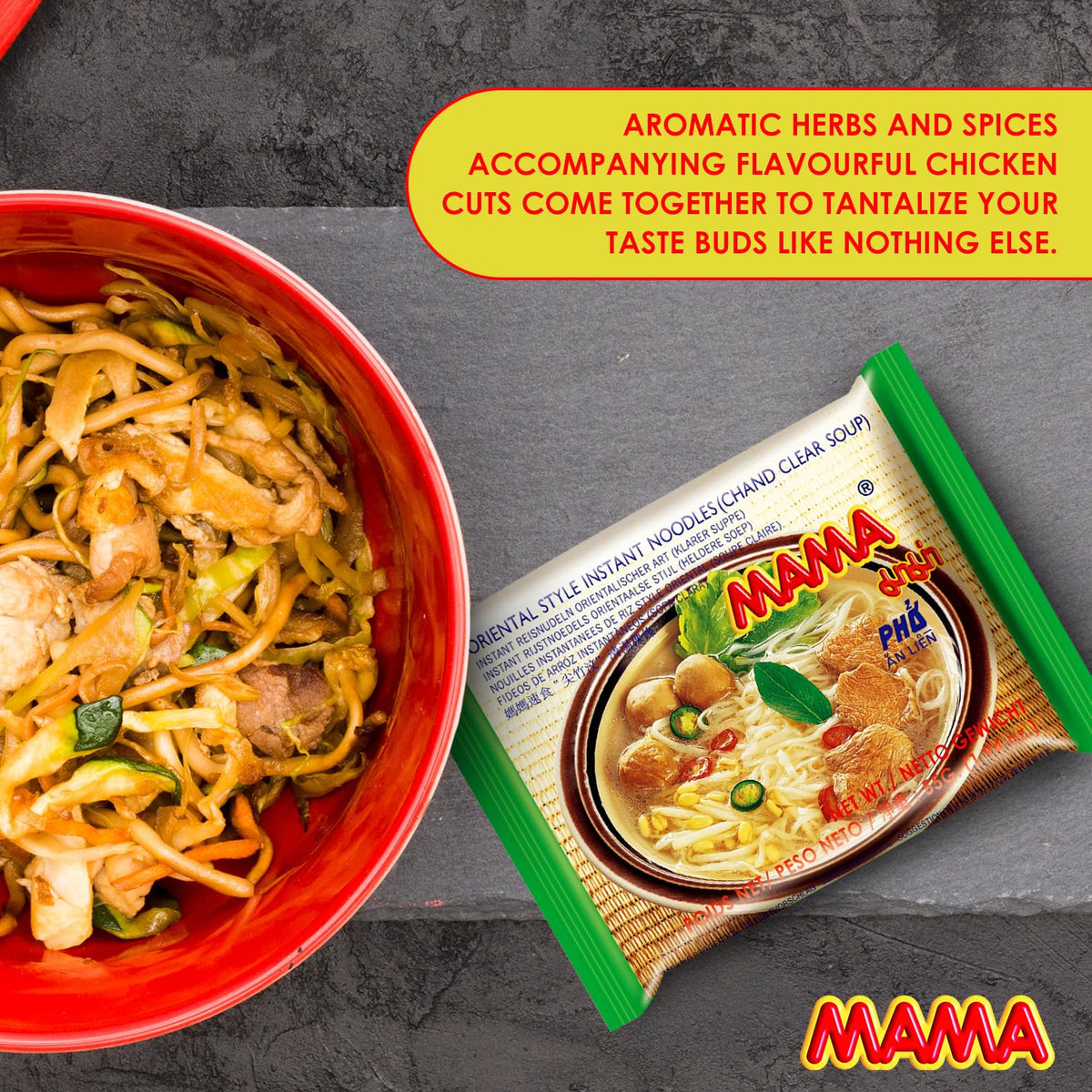 MAMA Noodles Chand Clear Soup – Hot & Spicy Thai Instant Noodles, 30 Pack, Low Calorie, No Trans Fat