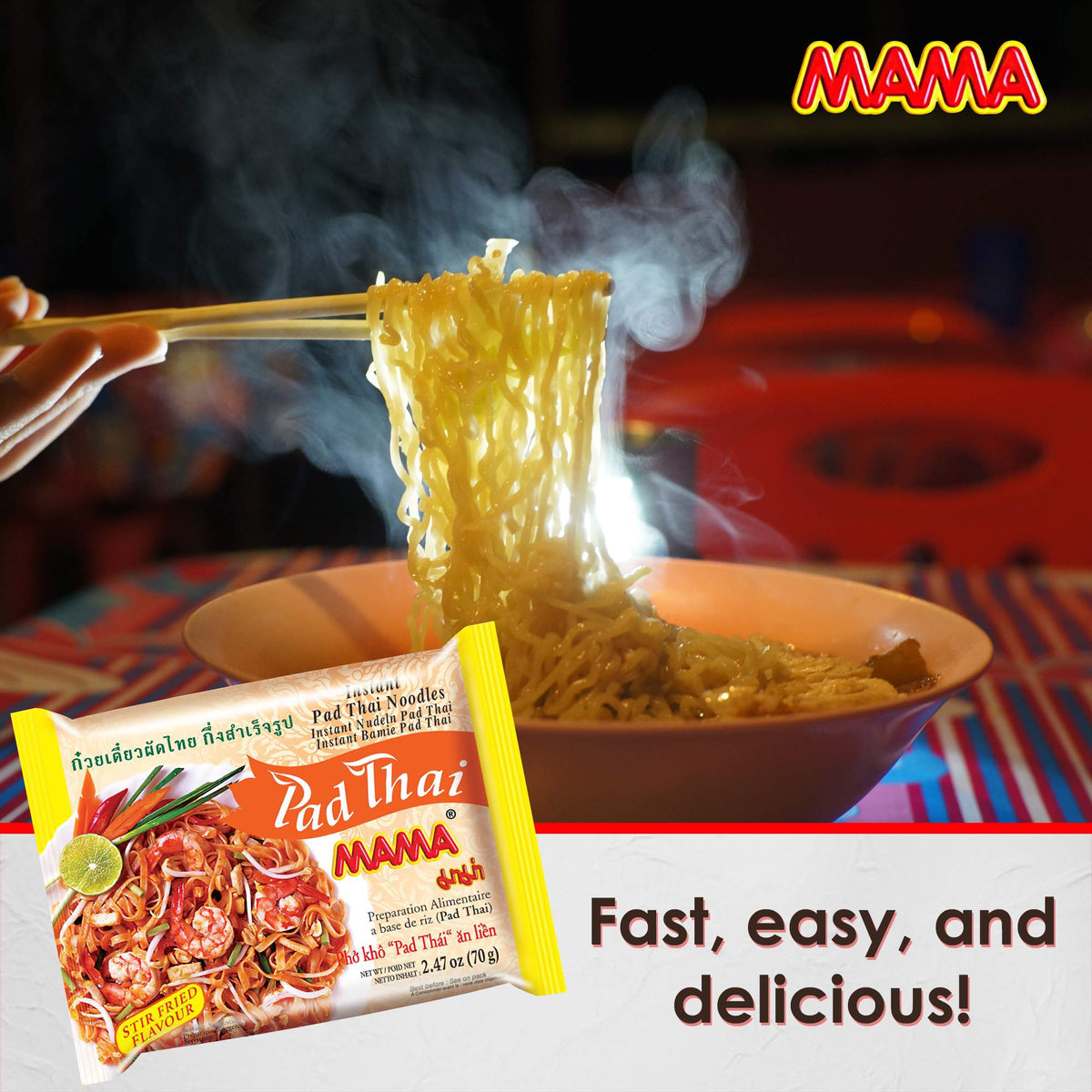 MAMA Pad Thai Noodles – Spicy Instant Noodles, 30-Pack, No Trans Fat