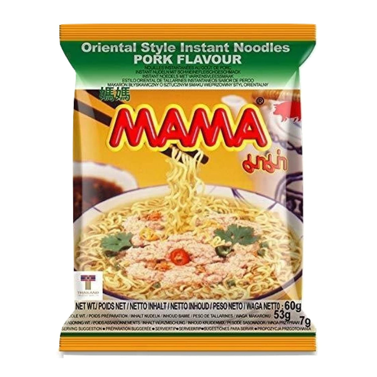 Mama Ramen Thai Noodle – 24 Bags, 4 Flavors + Long Handle Spoon