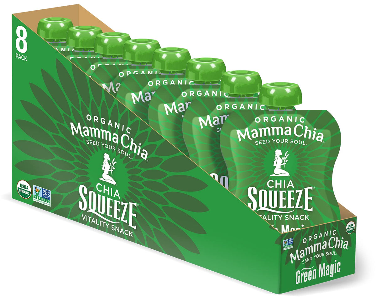 Mamma Chia Chia Squeeze Green Magic Vitality Snack – 16 Pack, 3.5 oz Each, Vegan, Organic, Gluten Free & Non-GMO