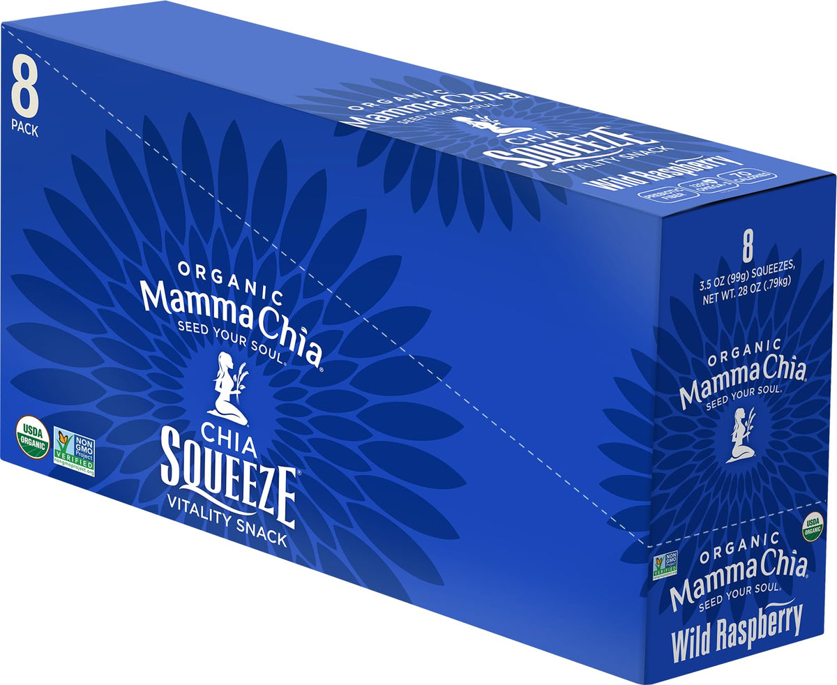 Mamma Chia Chia Squeeze Wild Raspberry Vitality Snack – 3.5 oz, Pack of 16, Organic, Vegan, Gluten Free