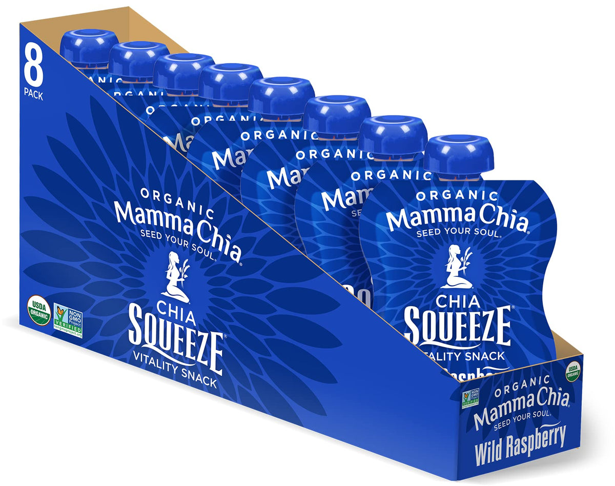 Mamma Chia Chia Squeeze Wild Raspberry Vitality Snack – 3.5 oz, Pack of 16, Organic, Vegan, Gluten Free