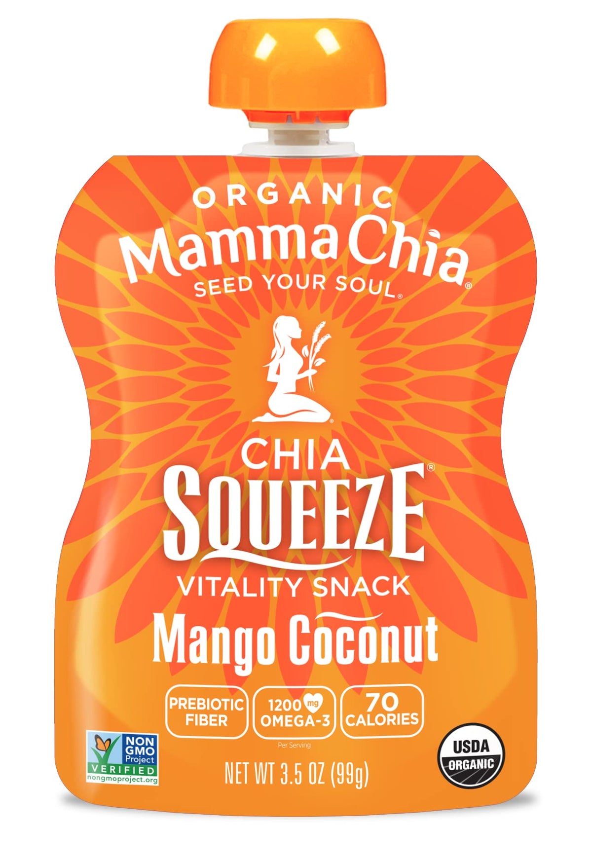 Mamma Chia Organic Vitality Squeeze – Mango Coconut, 16 Pouches | 70 Calories per Pouch