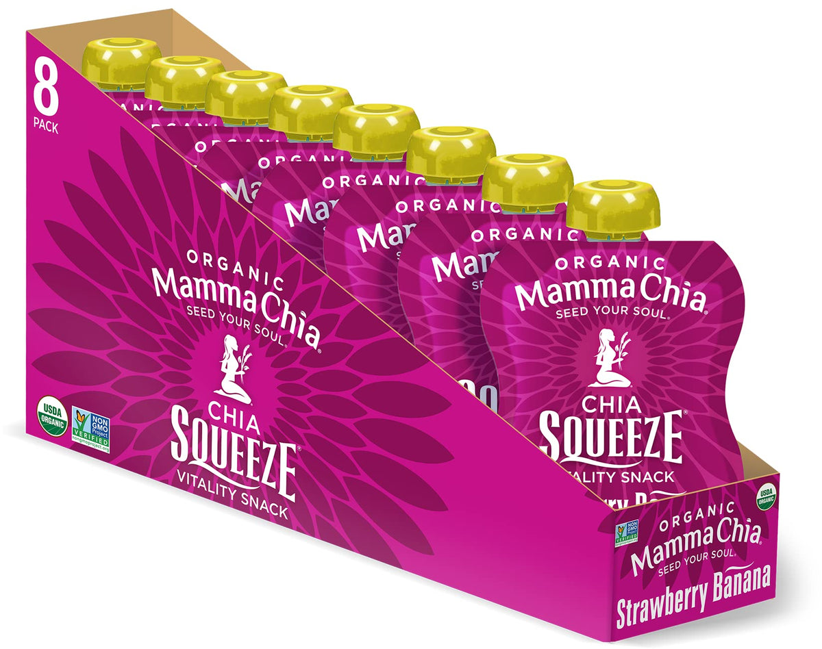 Mammachia Chia Squeeze Strawberry Banana Vitality Snack – 16 Pack, Vegan, Organic, Non-GMO, Gluten Free
