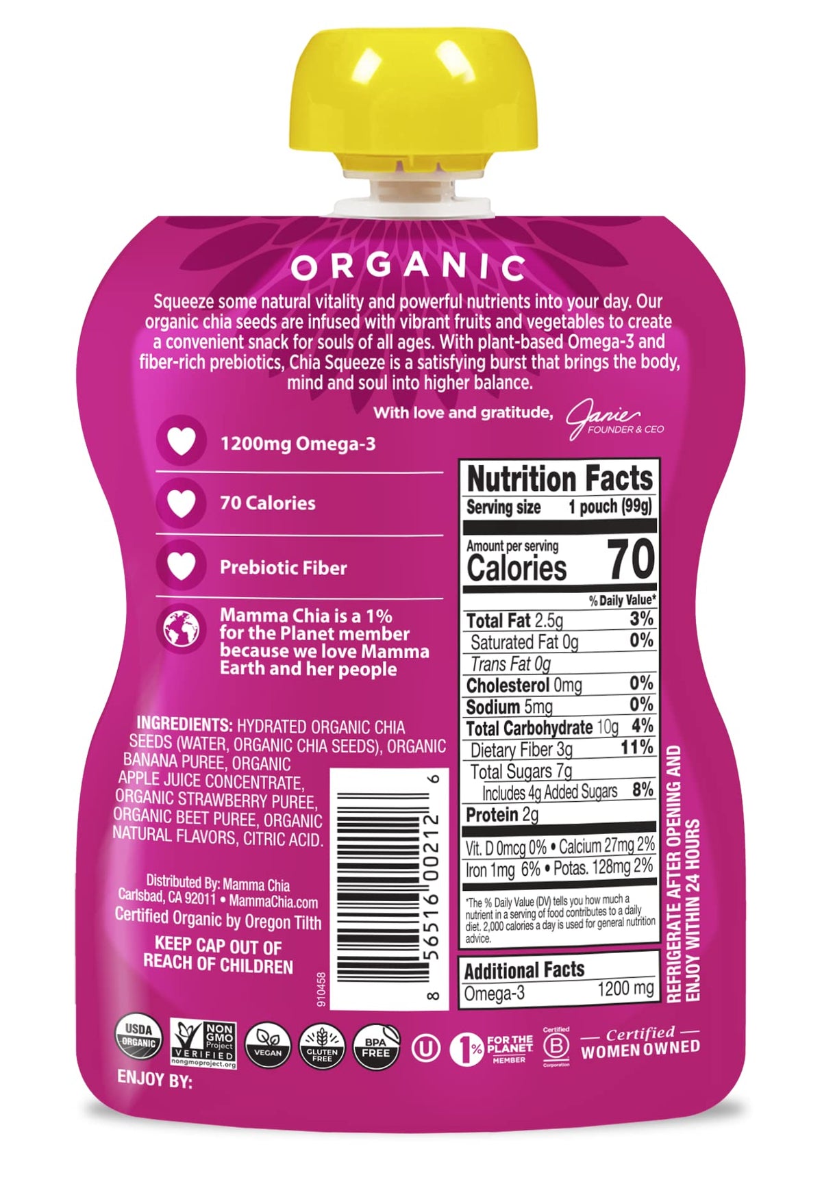 Mammachia Chia Squeeze Strawberry Banana Vitality Snack – 16 Pack, Vegan, Organic, Non-GMO, Gluten Free