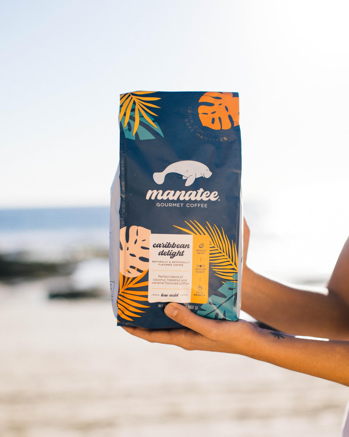 Manatee Gourmet Coffee Caribbean Delight – Whole Bean, Medium Roast, 2 lb Bag (32 oz)