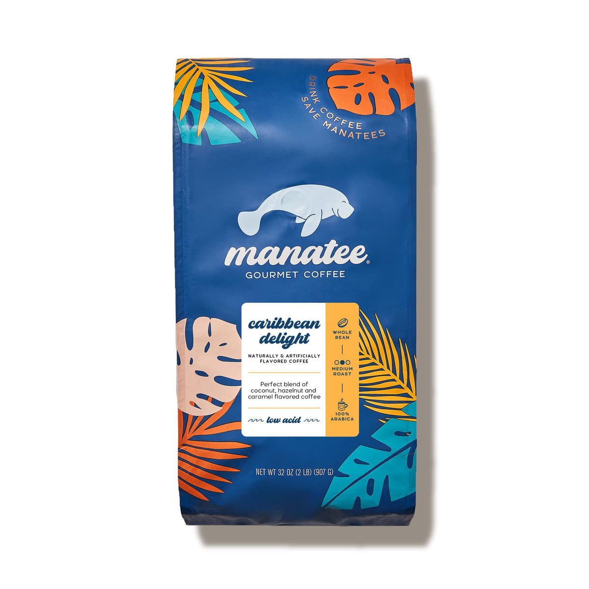 Manatee Gourmet Coffee Caribbean Delight – Whole Bean, Medium Roast, 2 lb Bag (32 oz)
