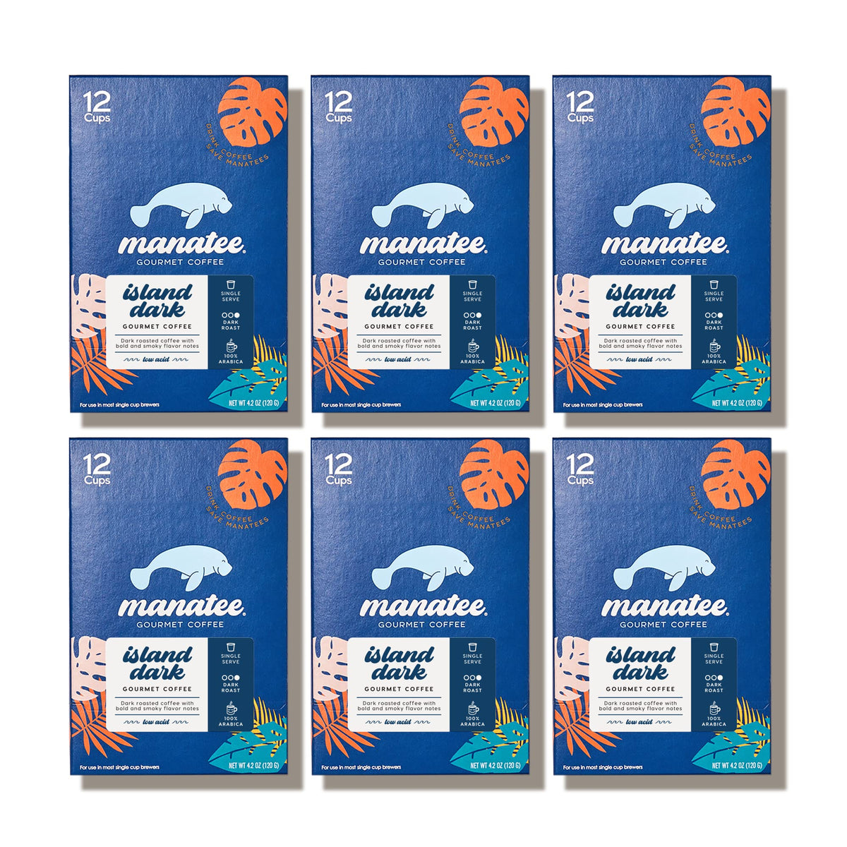 Manatee Gourmet Coffee Island Dark Roast Pods for Keurig 2.0 – Single Serve K-Cups, 72 Count (Pack of 6)