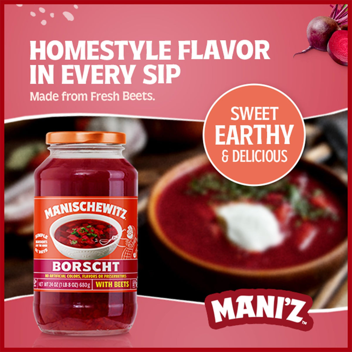 Manischewitz Borscht with Beets | Ready-to-Serve Beet Soup | Gluten-Free, Vegetarian, Kosher (Passover) | 4 Pack