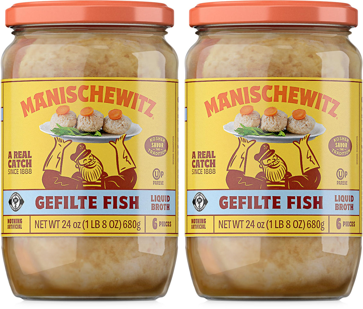 Manischewitz Gefilte Fish in Liquid Broth – Kosher for Passover, 24 oz (Pack of 2)