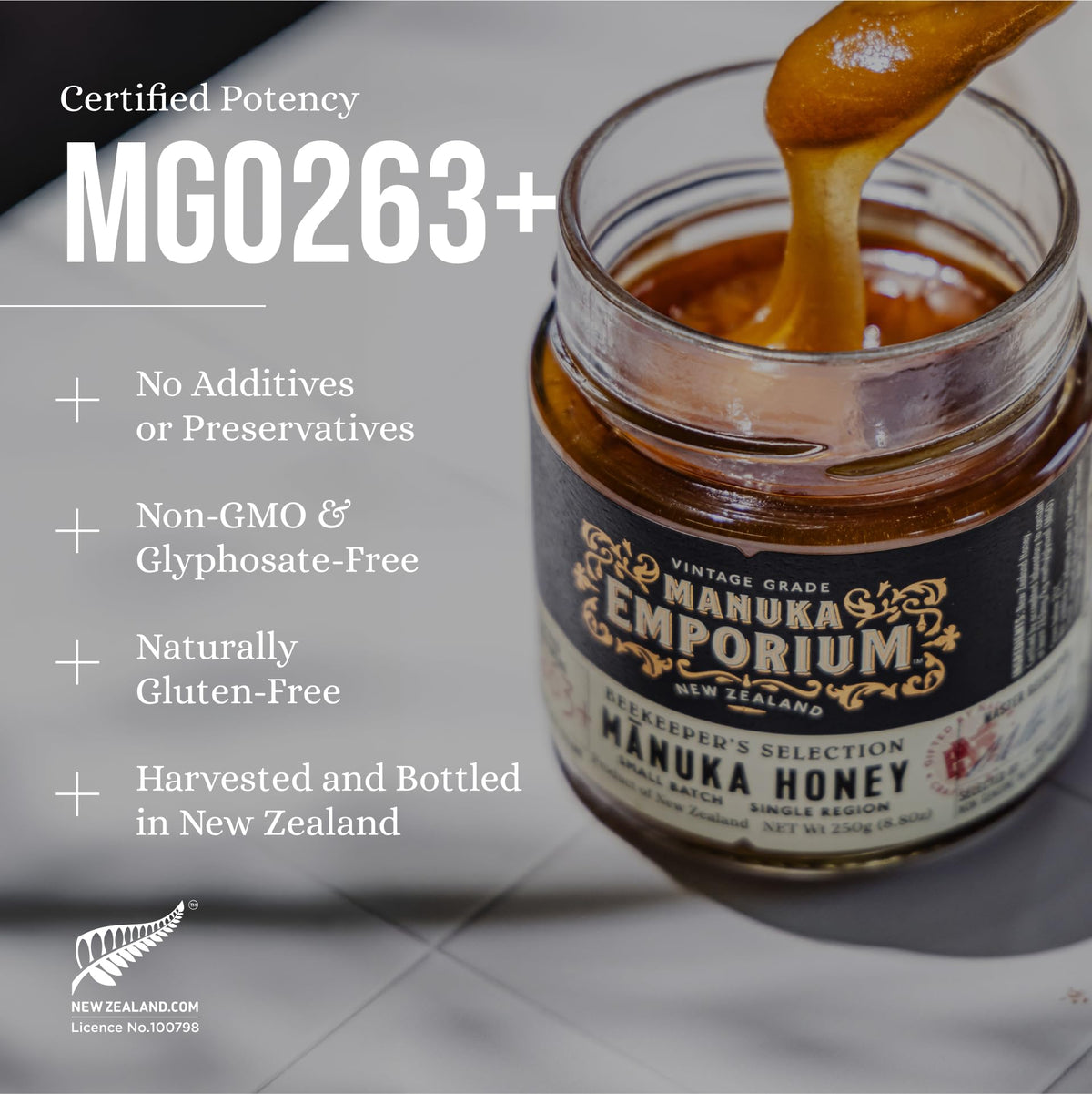 Manuka Emporium MGO 263+ Manuka Honey - 8.8oz Glass Jar | Monofloral NZ Honey
