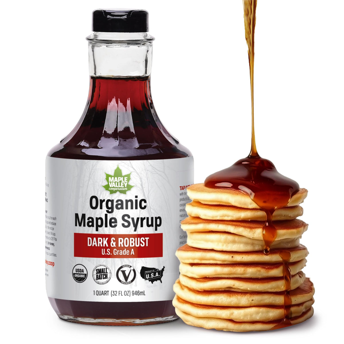 Maple Valley Organic Pure Maple Syrup – Dark & Robust, 32oz Glass Bottle