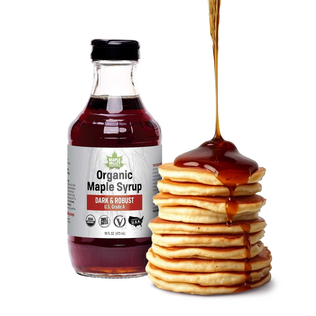 Maple Valley Organic Pure Maple Syrup - Dark & Robust, 16oz Glass Bottle
