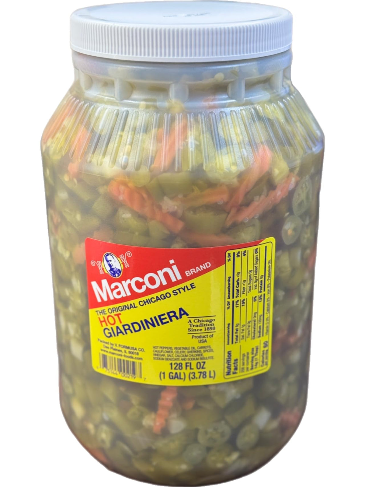 Marconi Hot Giardiniera – Chicago Style Vegetable Mix, 128 oz Bulk Jar