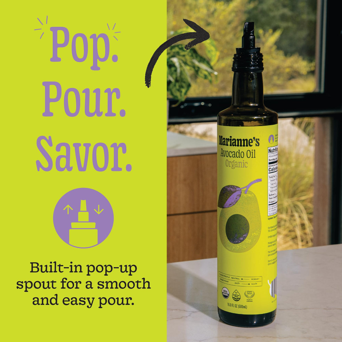 Marianne’s Organic Avocado Oil – 100% Pure, High-Heat Up to 500°F | Clean Label Project Purity Award
