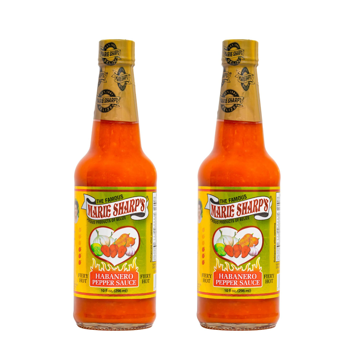 Marie Sharp's Fiery Hot Habanero Sauce – Extra Hot Belizean Flavor, 10 oz (Pack of 2) – All-Natural, Gluten-Free