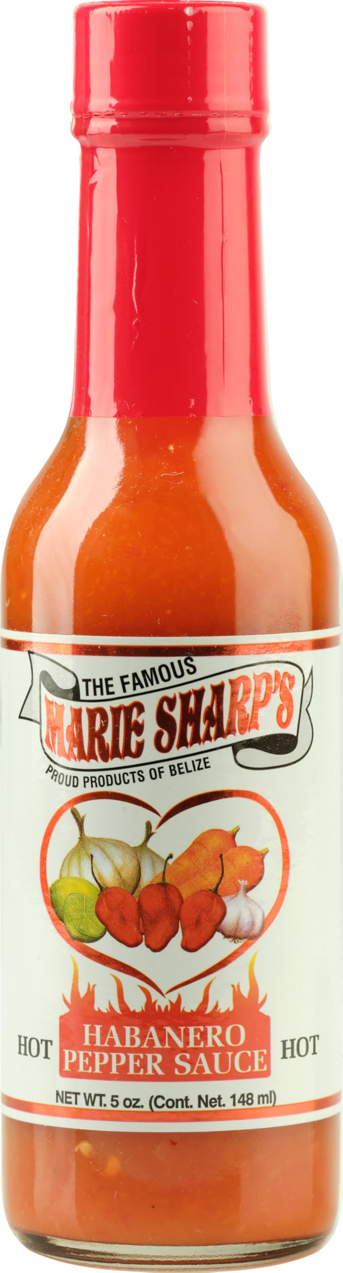 Marie Sharp's Hot Habanero Pepper Sauce – Belizean Pepper Sauce with Fresh Red Habaneros, 5 oz (Pack of 6)