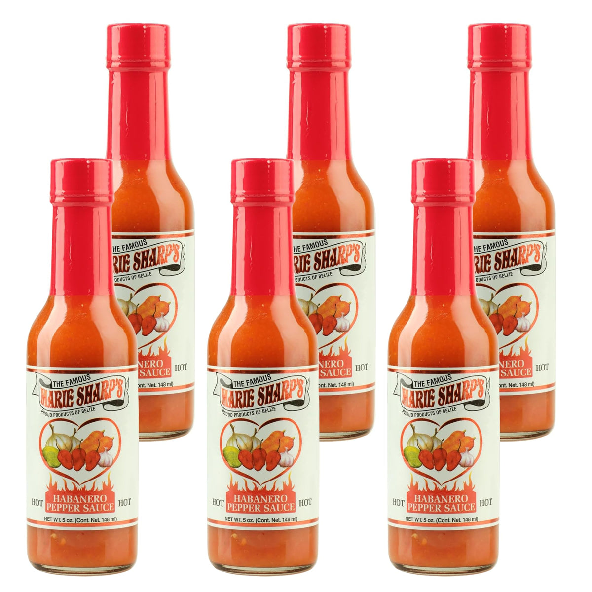 Marie Sharp's Hot Habanero Pepper Sauce – Belizean Pepper Sauce with Fresh Red Habaneros, 5 oz (Pack of 6)