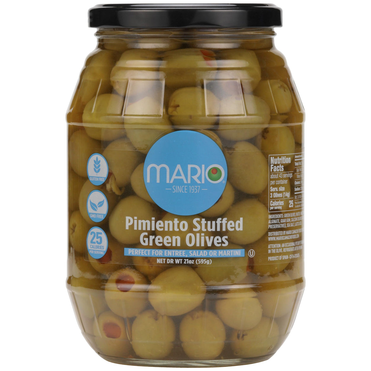 Mario Camacho Foods Pimiento Stuffed Green Manzanilla Spanish Olives - 21-ounce Pack of 6