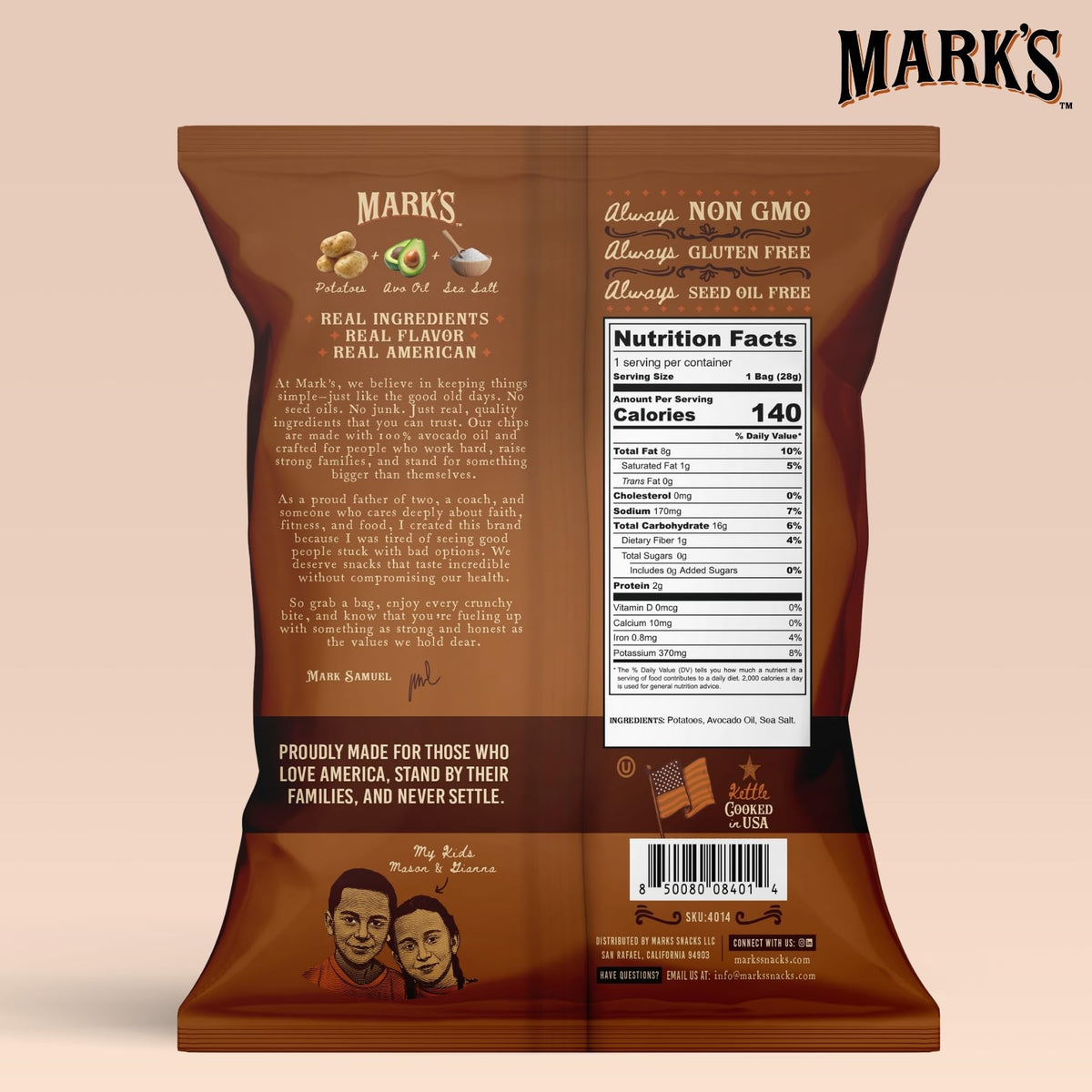 Mark’s Kettle Cooked Avocado Oil Potato Chips – Sea Salt, Gluten Free & Seed Oil Free (1 oz, Pack of 24)