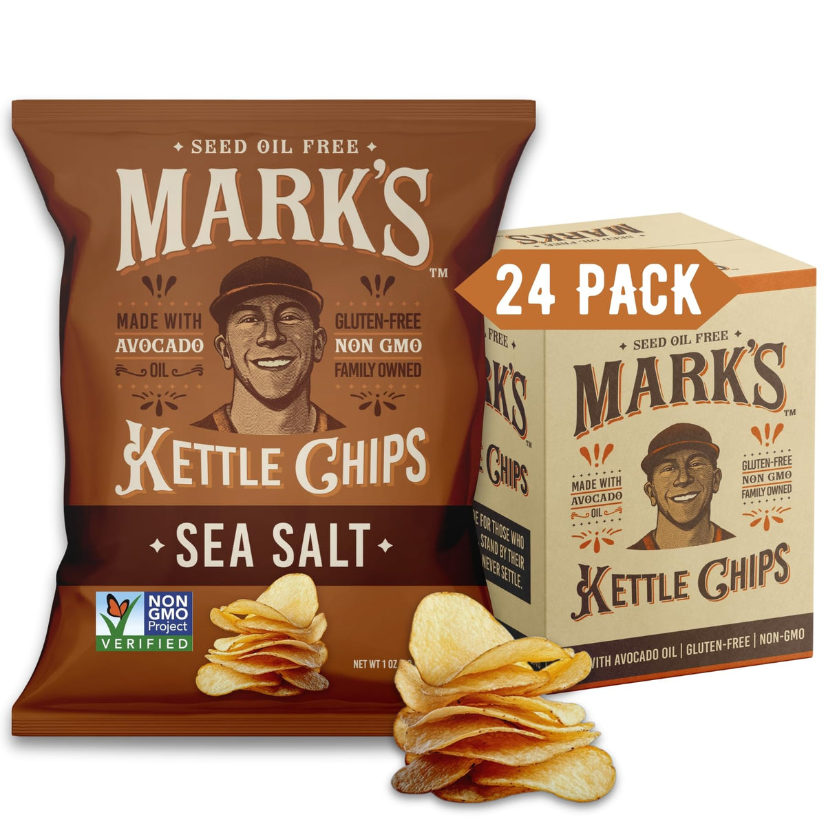 Mark’s Kettle Cooked Avocado Oil Potato Chips – Sea Salt, Gluten Free & Seed Oil Free (1 oz, Pack of 24)