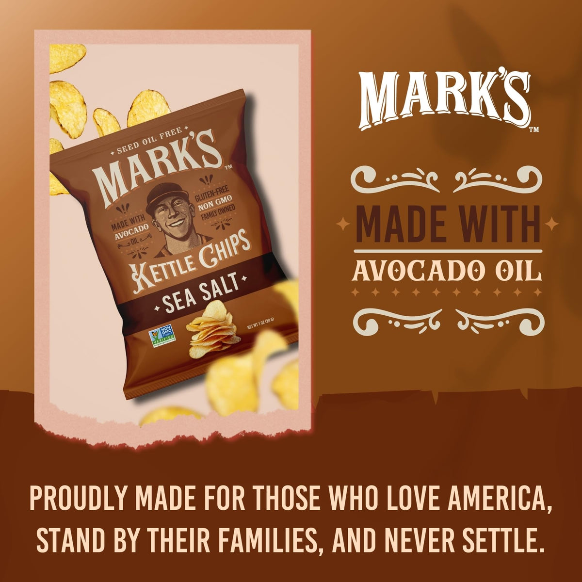 Mark’s Kettle Cooked Avocado Oil Potato Chips – Sea Salt, Gluten Free & Seed Oil Free (1 oz, Pack of 24)