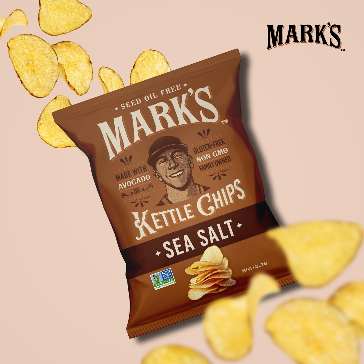 Mark’s Kettle Cooked Avocado Oil Potato Chips – Sea Salt, Gluten Free & Seed Oil Free (1 oz, Pack of 24)