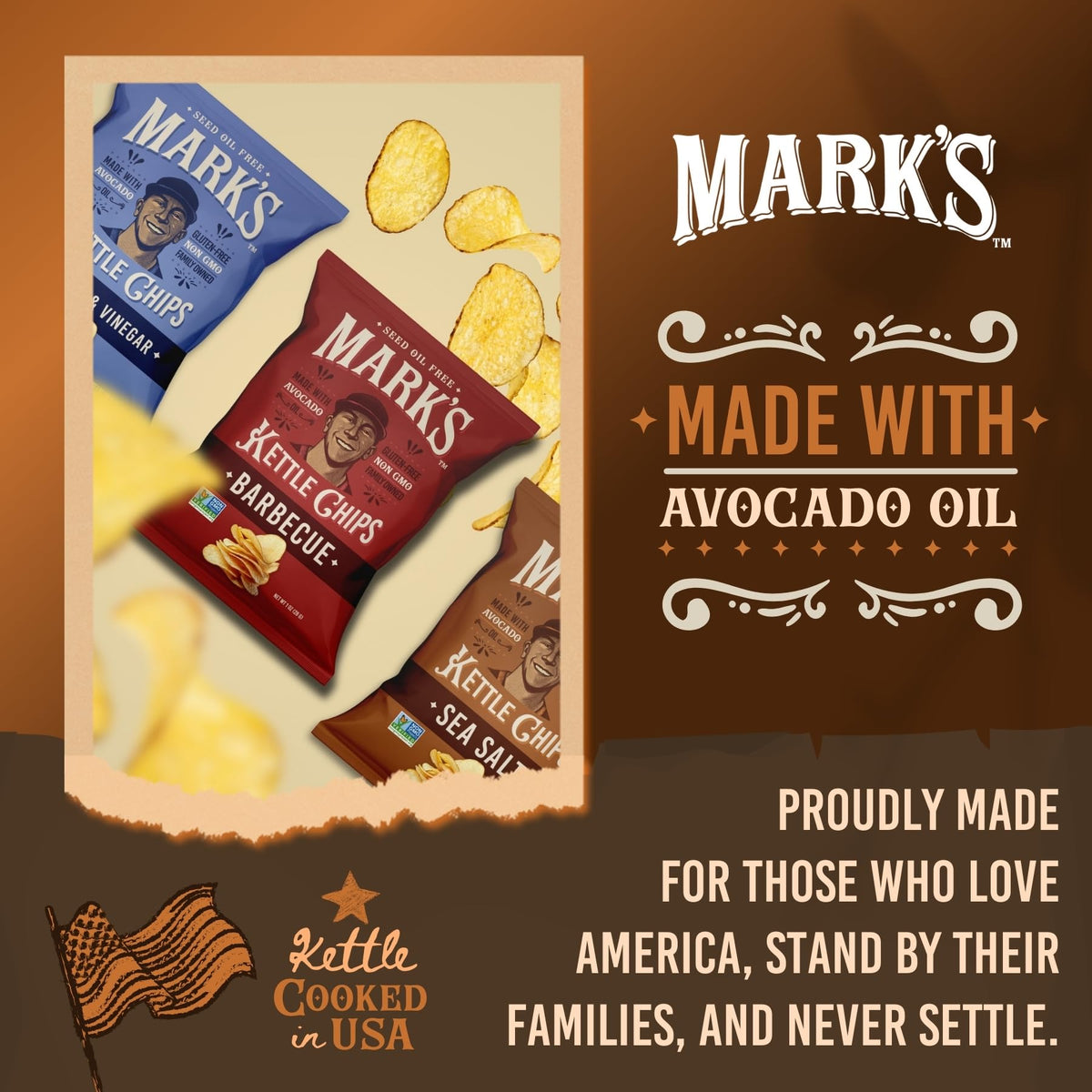 MARK’S Kettle Cooked Avocado Oil Potato Chips – 3-Flavor Variety Pack, Gluten Free & Seed Oil Free | Pack of 24 (1 oz Each)