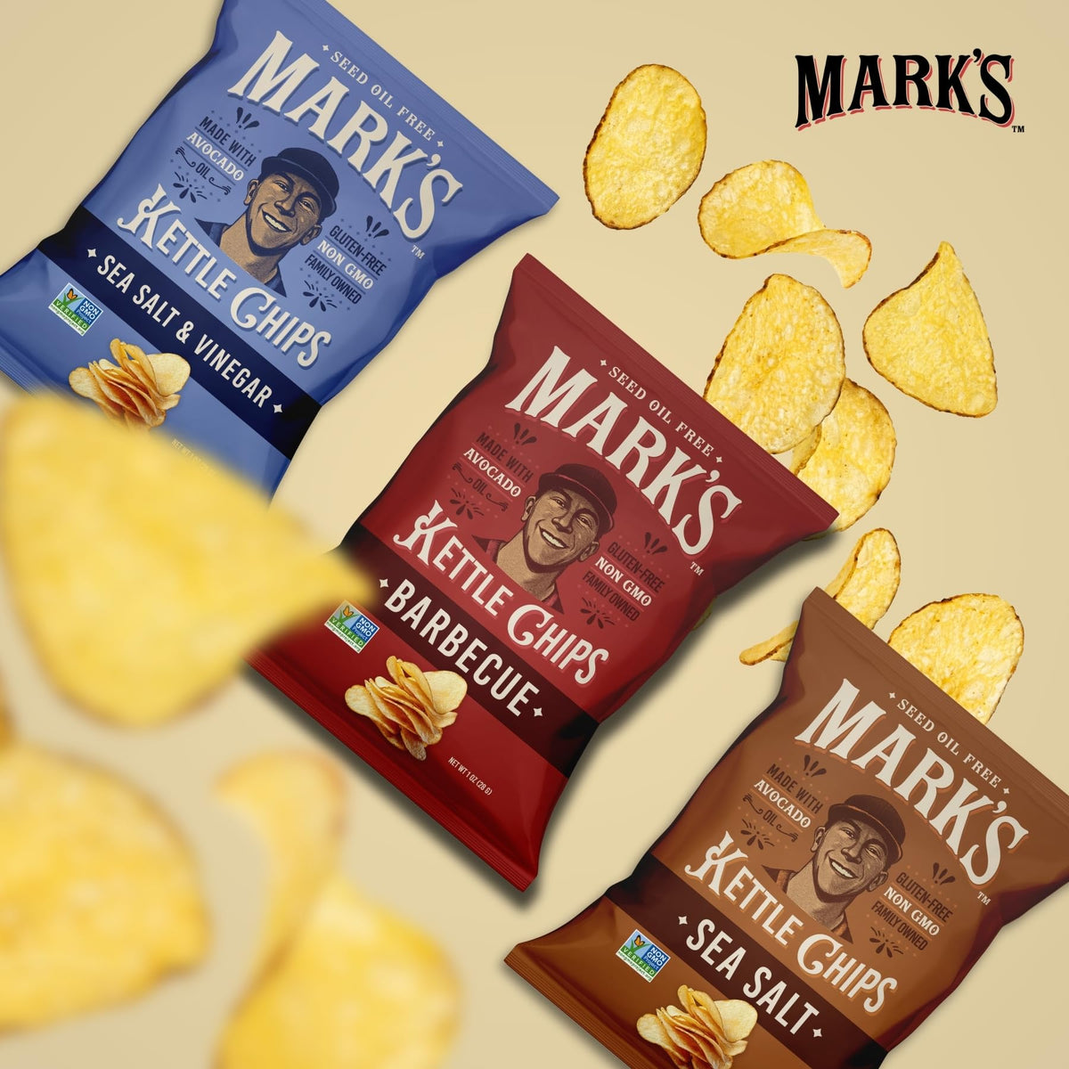 MARK’S Kettle Cooked Avocado Oil Potato Chips – 3-Flavor Variety Pack, Gluten Free & Seed Oil Free | Pack of 24 (1 oz Each)