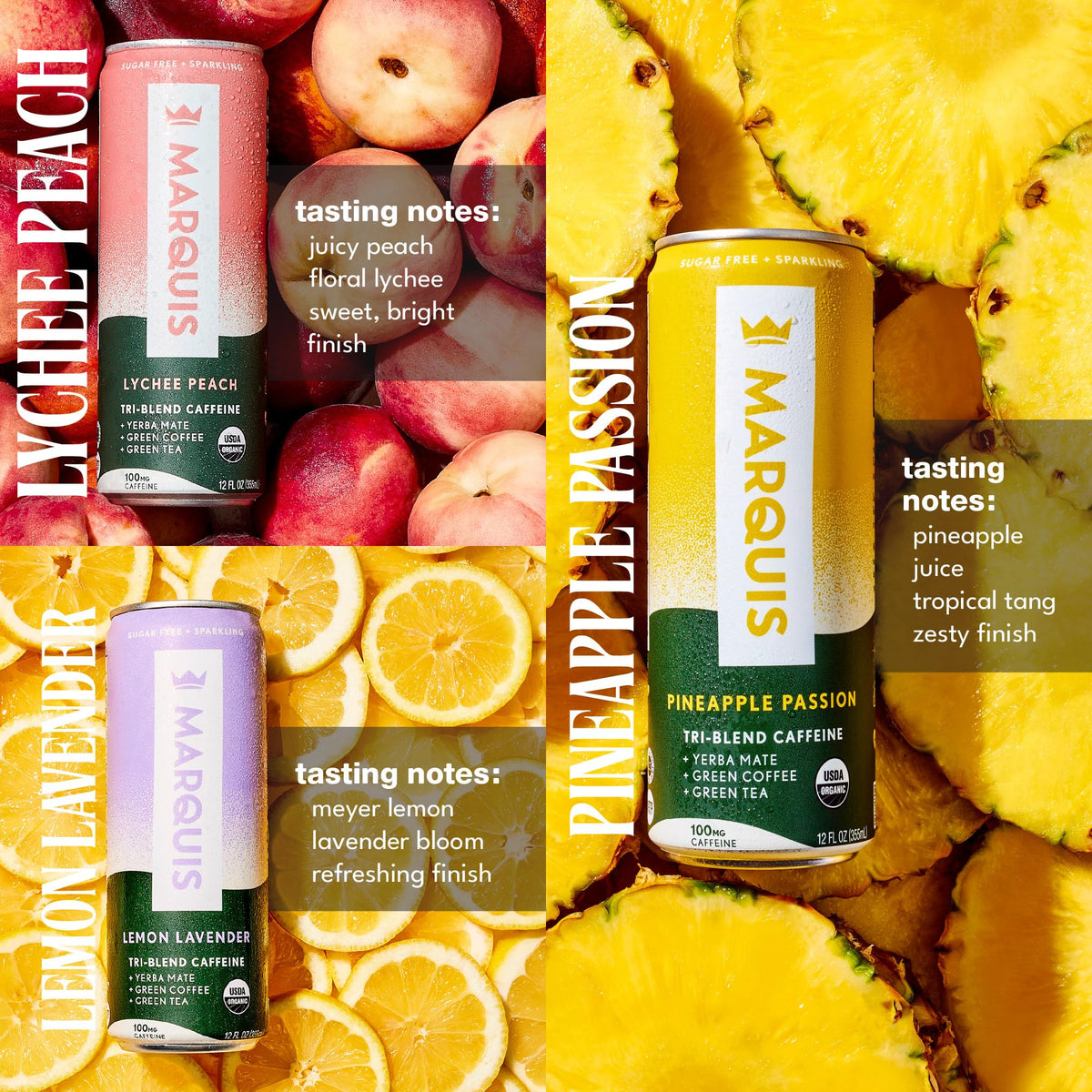 Marquis Natural Energy Drinks – Sugar Free, 100mg Caffeine, Plant-Based (12 Cans)