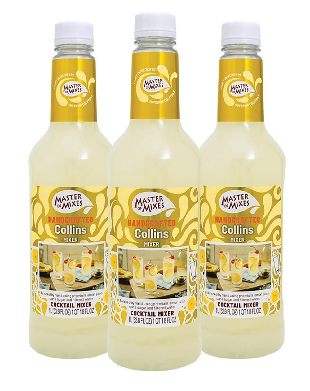 Master of Mixes Collins Drink Mix – Ready-to-Use 1L (33.8 fl oz) Bottle, 3-Pack