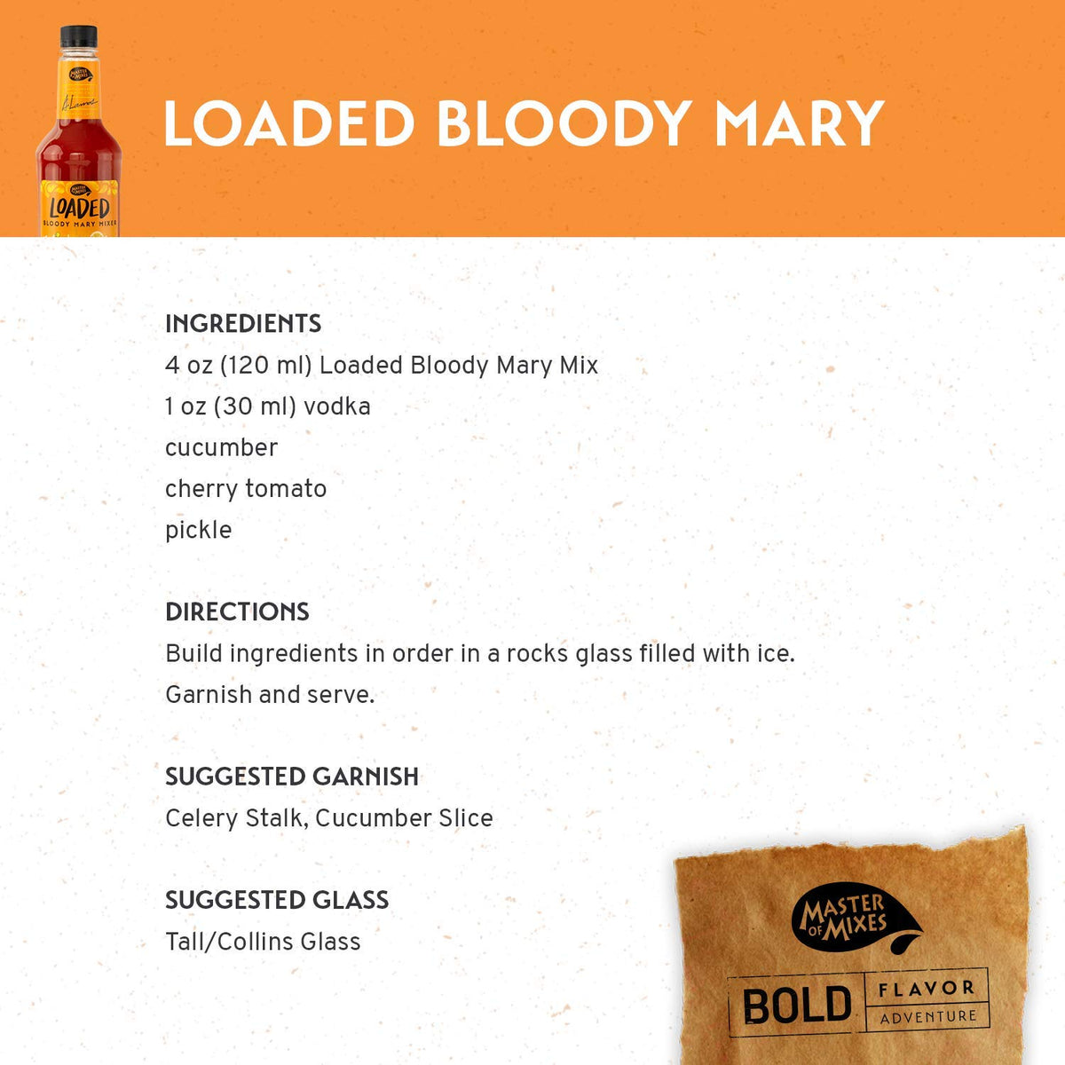 Master of Mixes Loaded Bloody Mary Drink Mix – Ready to Use, 1.75L Bottle, Pack of 3