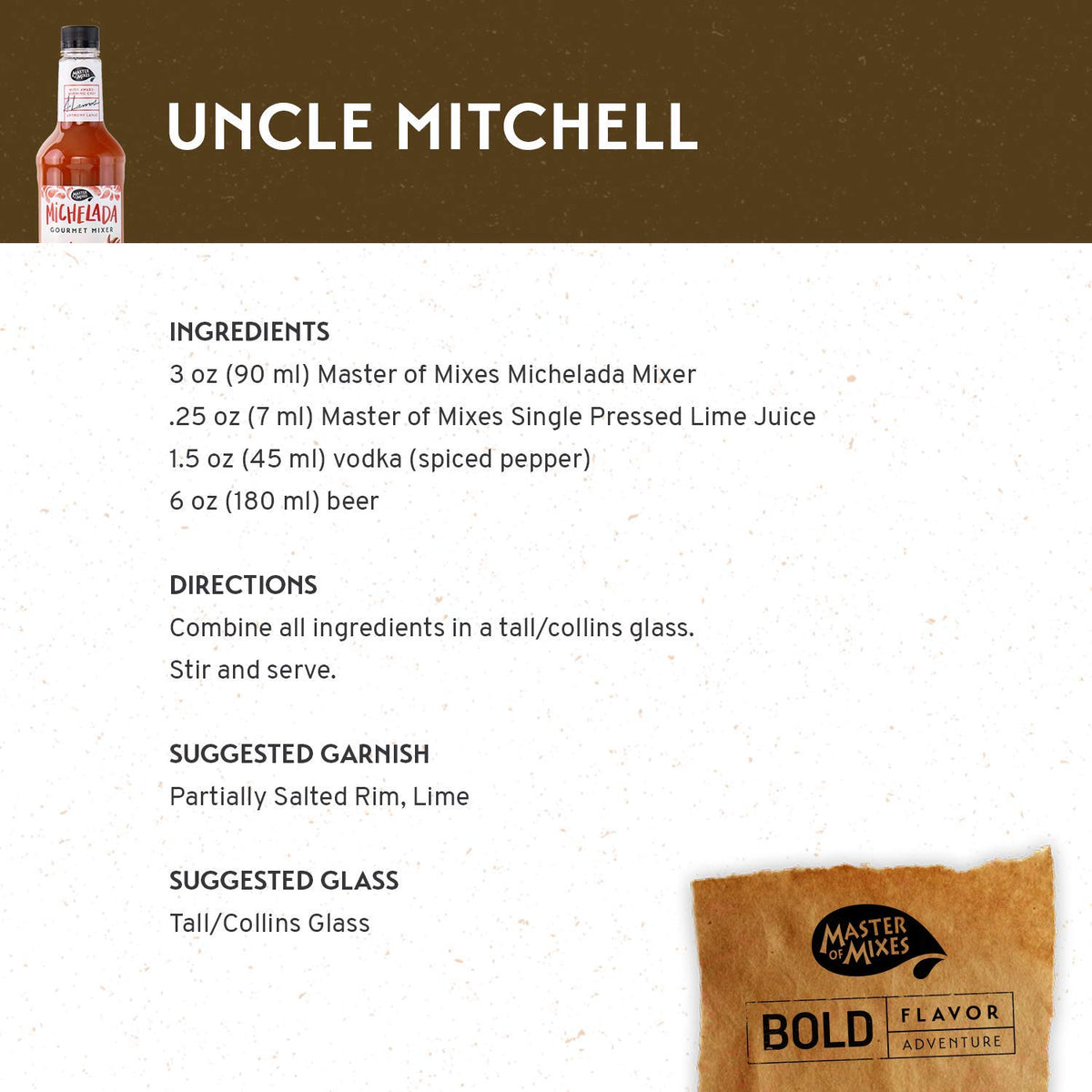 Master of Mixes Michelada Drink Mix – Ready-To-Use, 3 x 1L Bottles