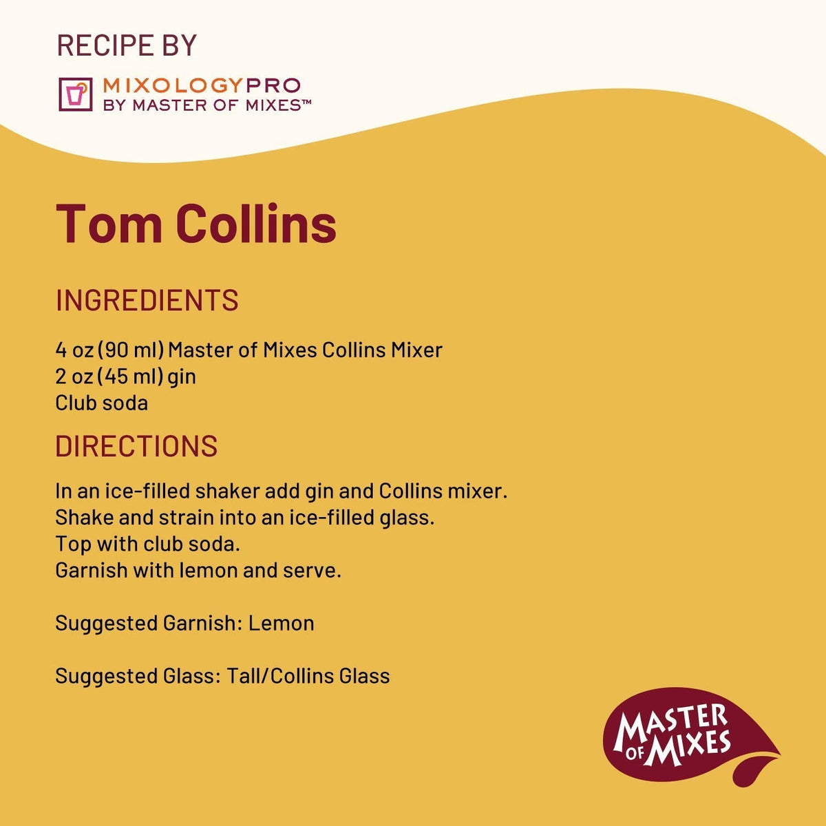 Master of Mixes Collins Drink Mix – Ready-to-Use 1L (33.8 fl oz) Bottle, 3-Pack